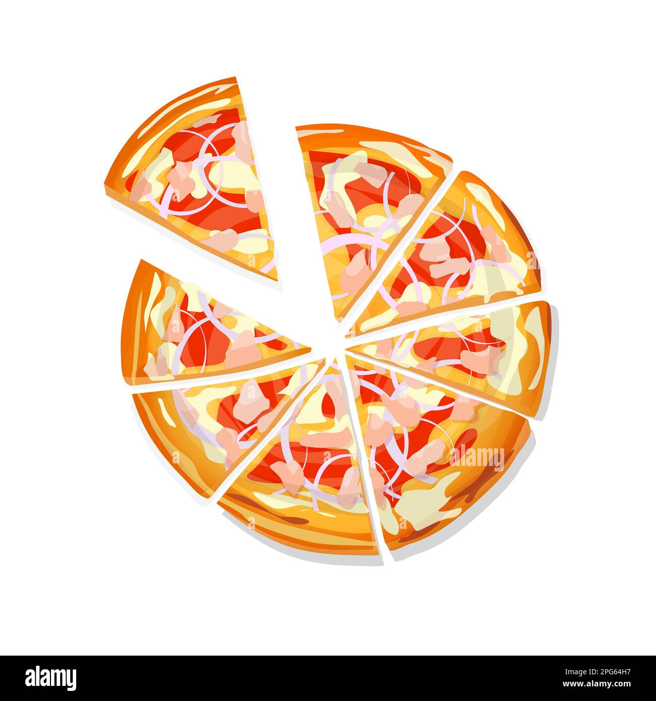 Sliced Pizza Tonno e Cippola cartoon over white background, vector illustration Stock Photo