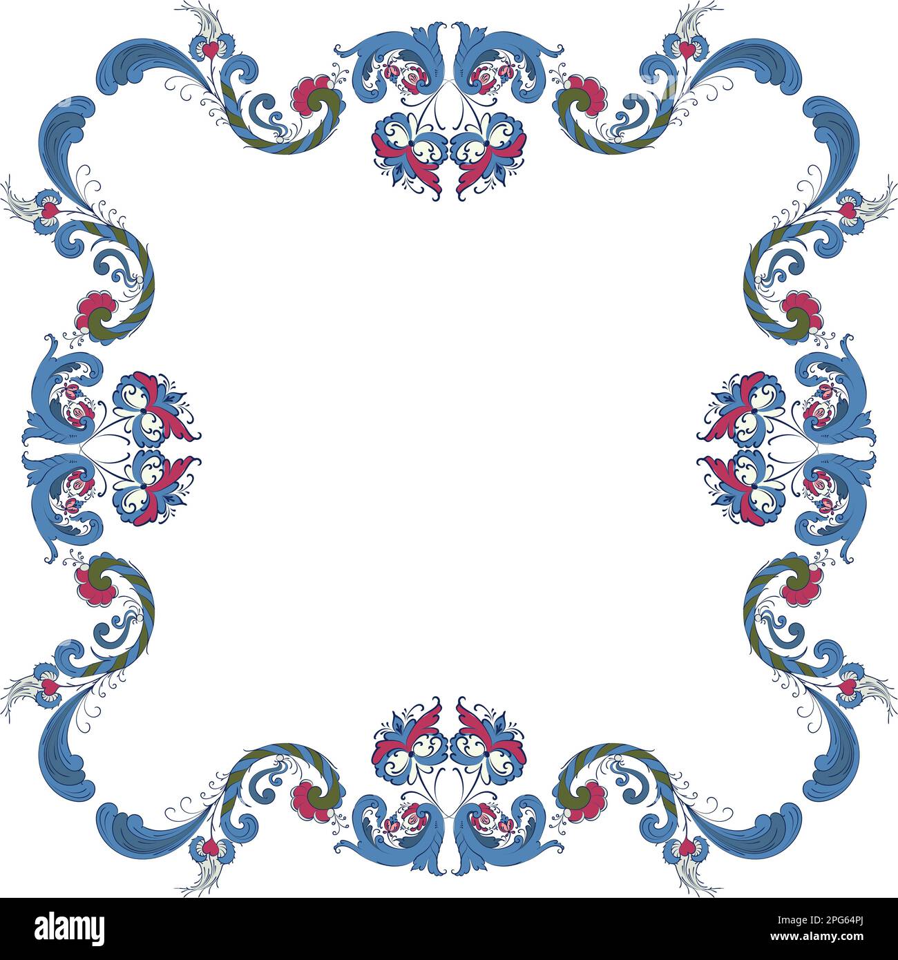 Vector floral frame with traditional Norwegian Rosemaling motif Stock