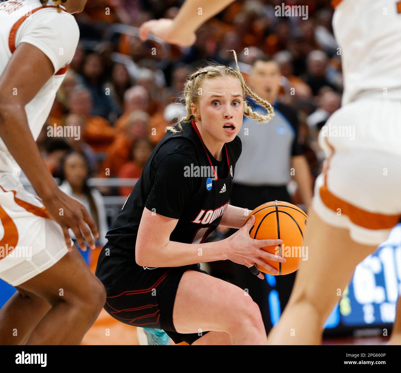 March 20, 2023: Louisville guard Hailey Van Lith (10) looks for an opening during the NCAA Women's College Basketball Tournament second round game between Texas and Louisville on March 20, 2023 in Austin. Louisville won, 73-51, and advances to the Sweet 16. (Credit Image: © Scott Coleman/ZUMA Press Wire) EDITORIAL USAGE ONLY! Not for Commercial USAGE! Stock Photo