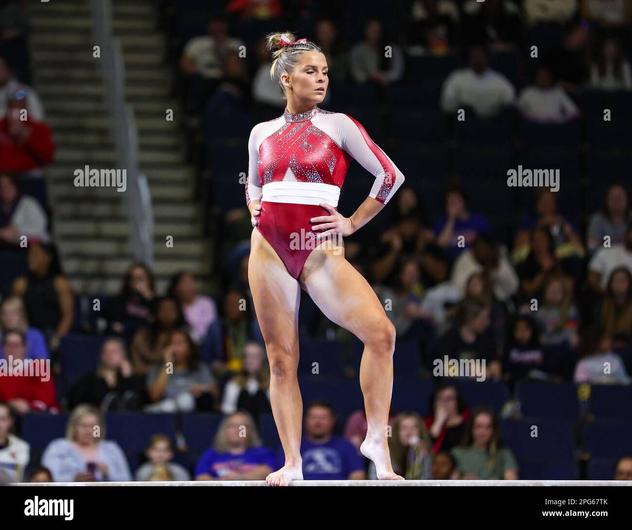 March 18, 2023 Arkansas' Cami Weaver competes on the balance beam during the 2023 SEC