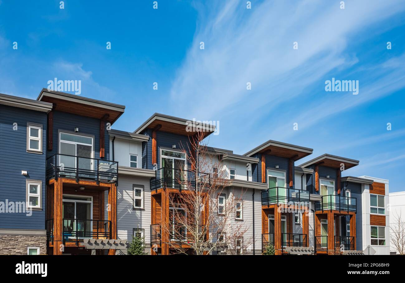 New residential townhouses. Modern apartment buildings in Canada