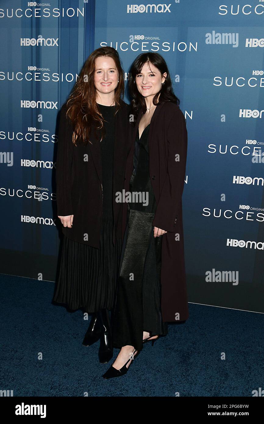 Grace Gummer and sister Louisa Jacobson attend HBO's 'Succession' red carpet premiere for the final season on March 20, 2023 at Jazz at Lincoln Center in New York, New York, USA. Robin Platzer/ Twin Images/ Credit: Sipa USA/Alamy Live News Stock Photo