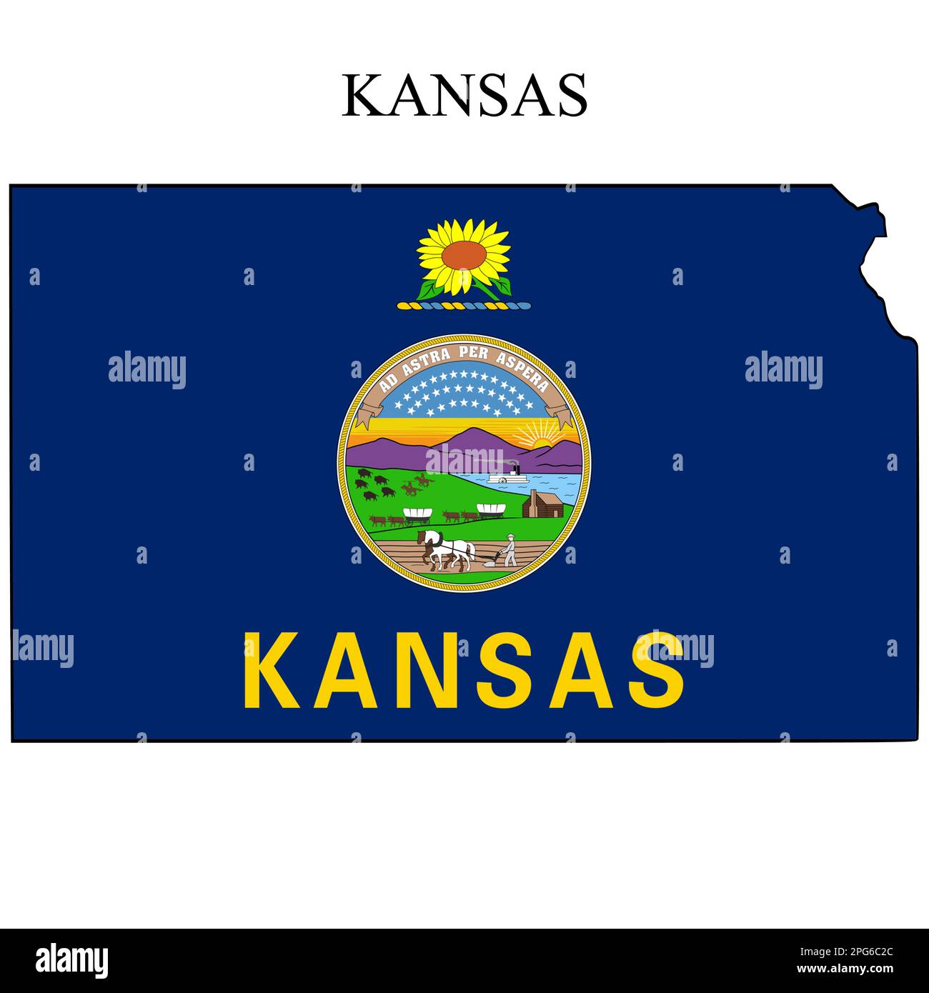 Kansas map vector illustration - Kansas Map Vector Illustration Global Economy State In America North America United States America Usa 2PG6C2C 