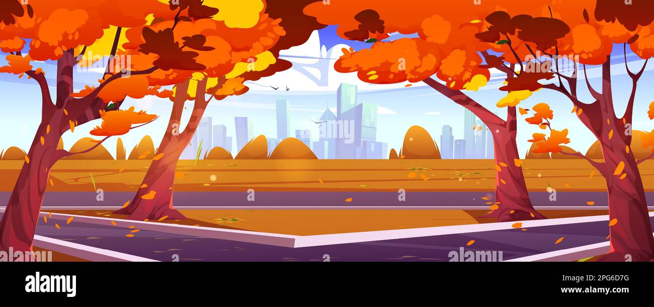 Autumn city park landscape background. Cartoon vector skyline scene ...