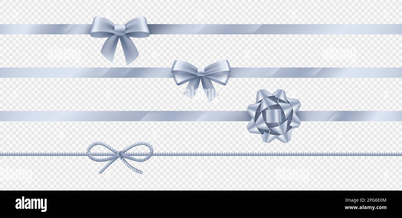 Isolated realistic silver ribbon gift bow knot on transparent