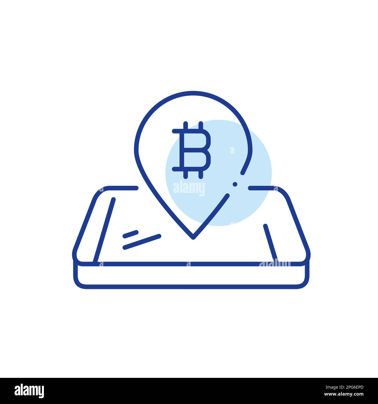 Bitcoin symbol on map pointer. Isometric smartphone. Pixel perfect, line icon Stock Vector