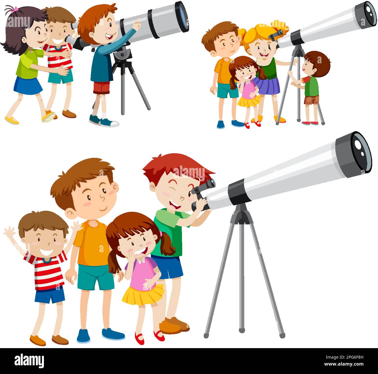Playful Children Using Telescopes Vector Collection illustration Stock