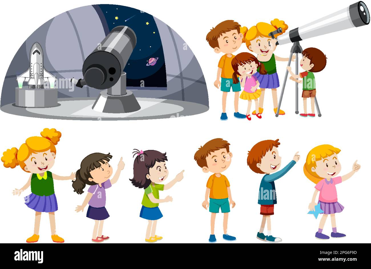 Playful Children Using Telescopes Vector Collection illustration Stock