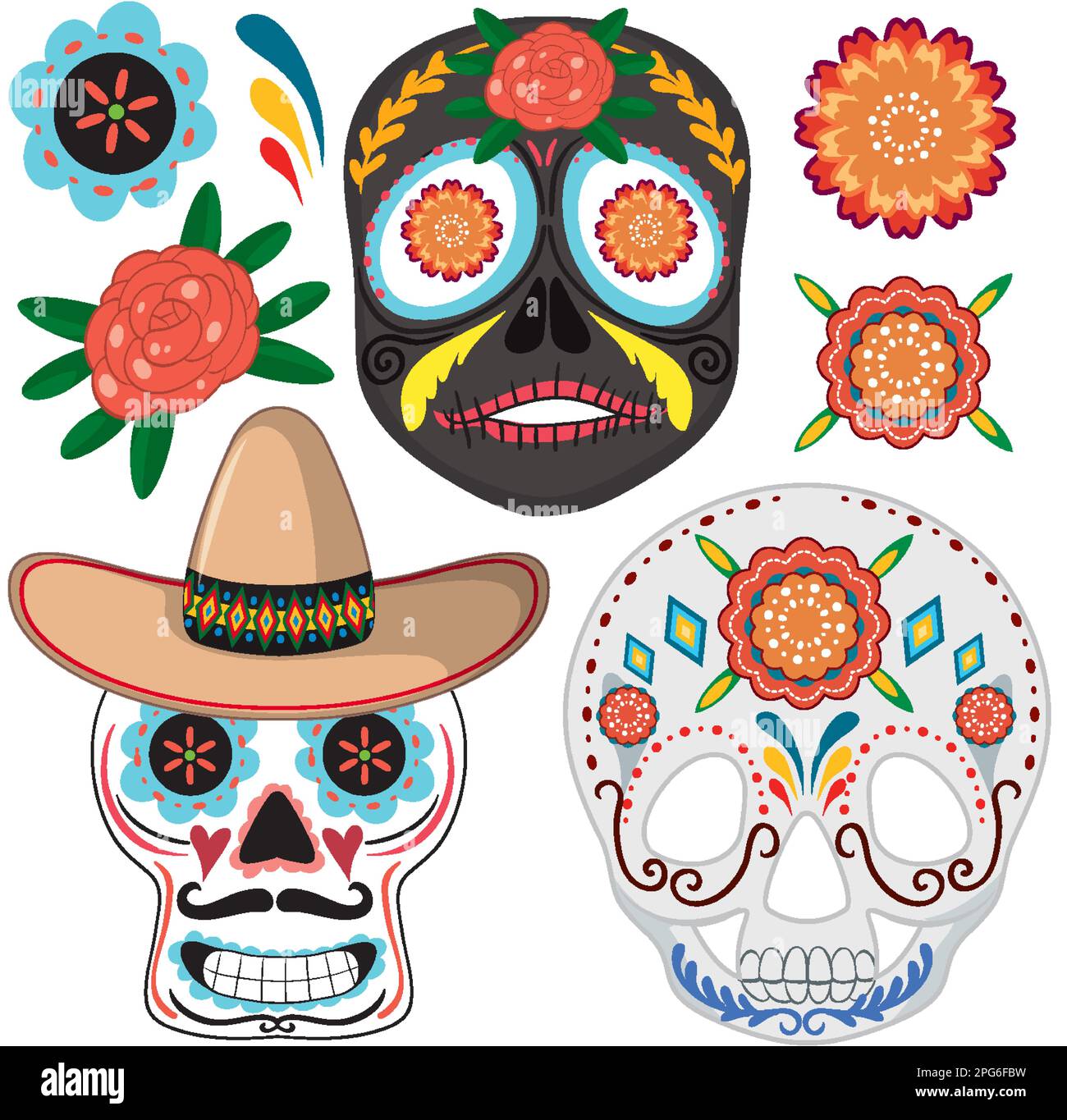 Set of Mexican sugar skull illustration Stock Vector Image & Art - Alamy