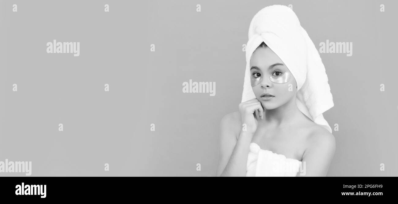 Clean skin care of teenager girl, teen girl in shower towel with