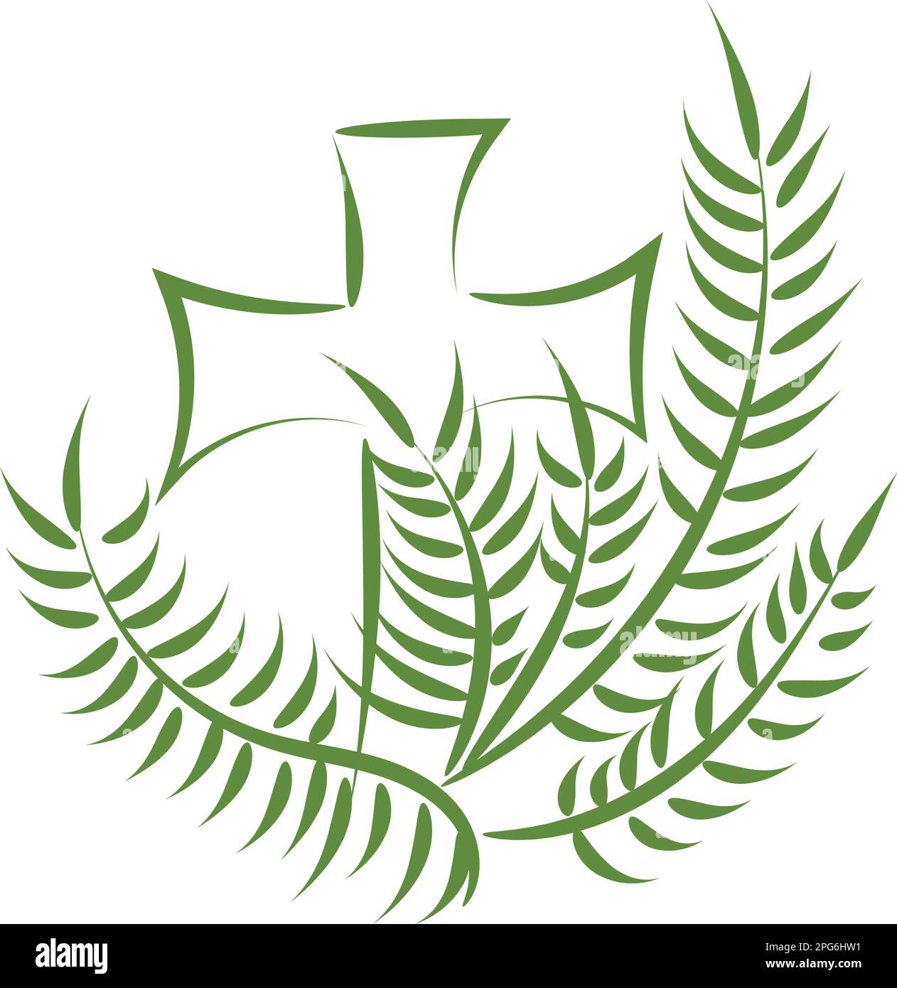 A Christian Palm Sunday religious holiday with palm branches and leaves