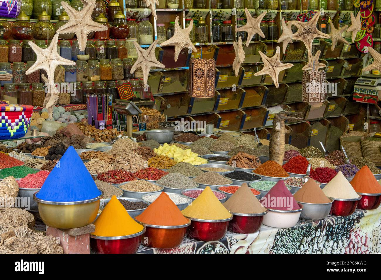 Spice Shop in Nubian Village near Aswan, Egypt Stock Photo