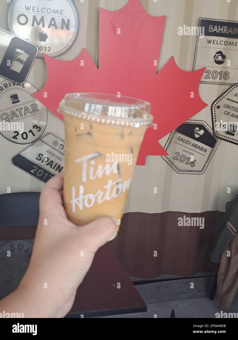 Queretaro, Mexico - Feb 13 2023: The Canadian restaurant chain, Tim Hortons, opened its first branch in Quertaro, seeking to be the largest fast food Stock Photo