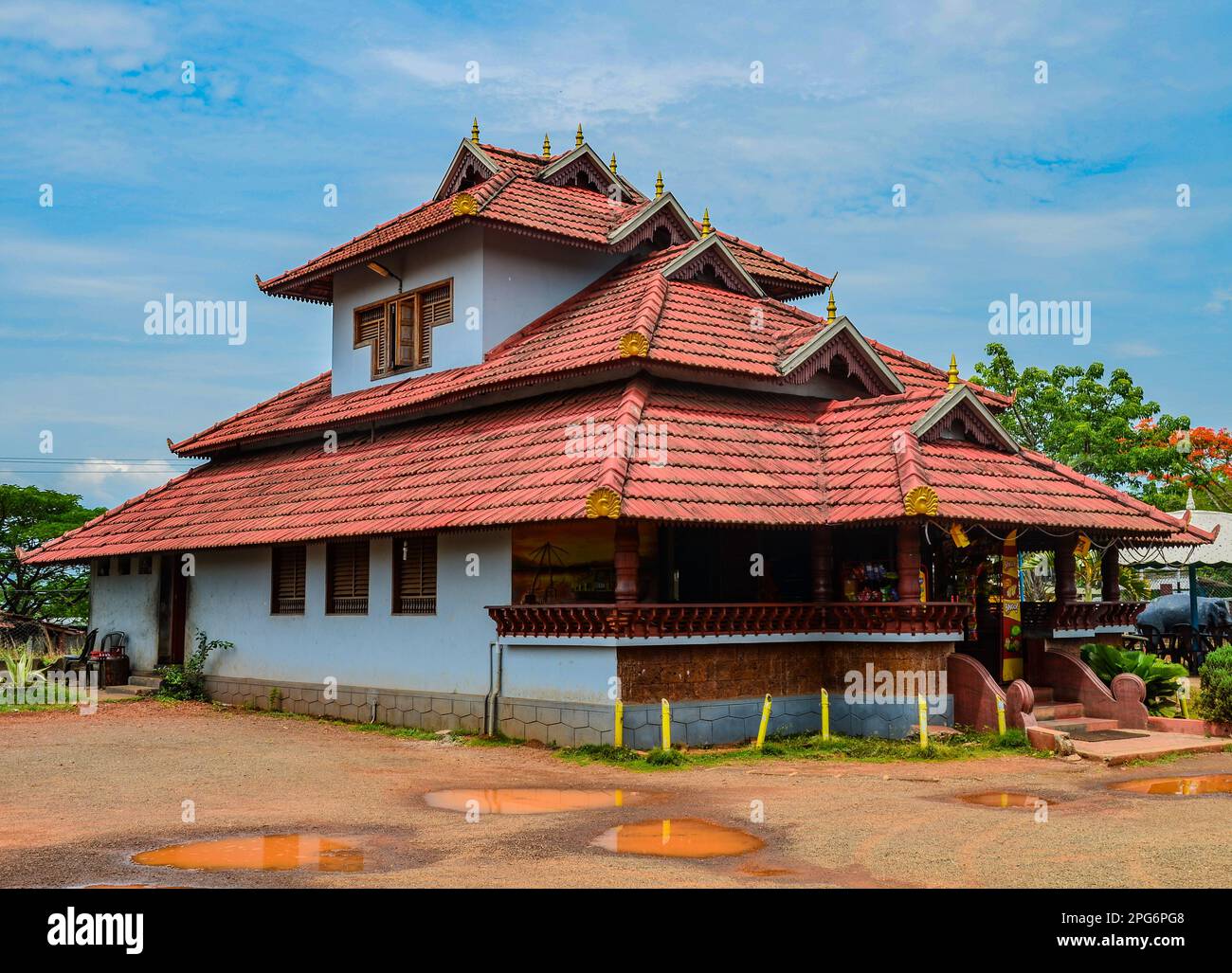 Traditional architecture of a tiled roof house in Kerala, using mainly