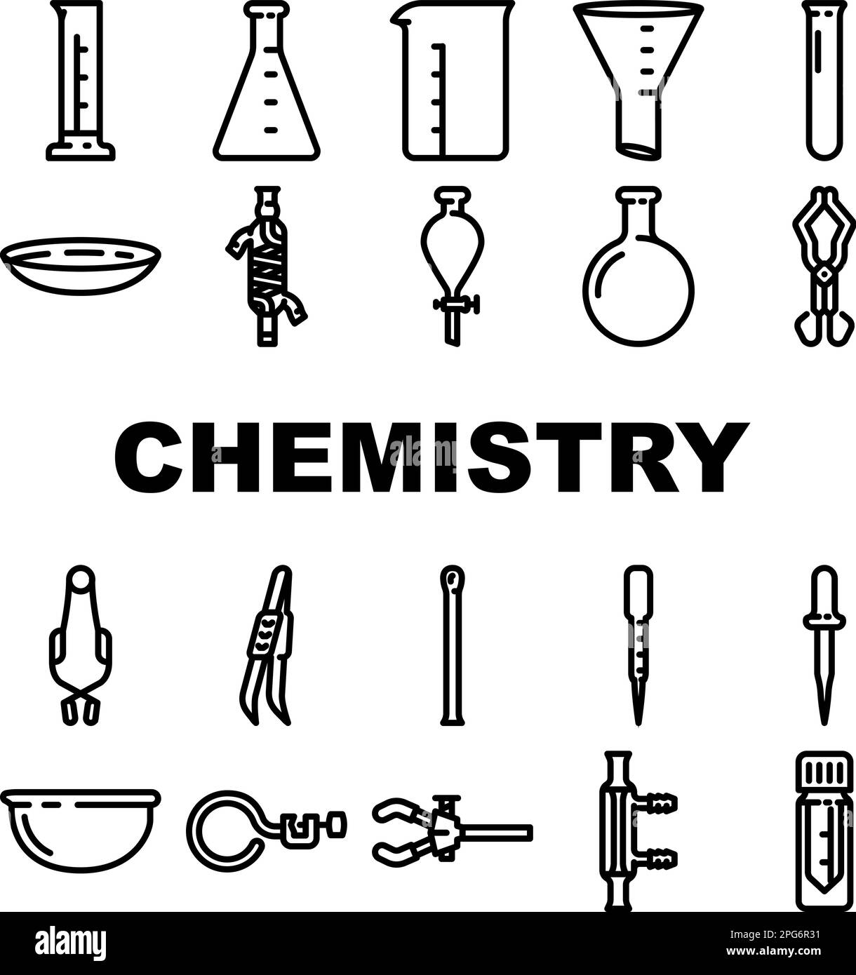 chemistry laboratory flask test icons set vector Stock Vector Image ...