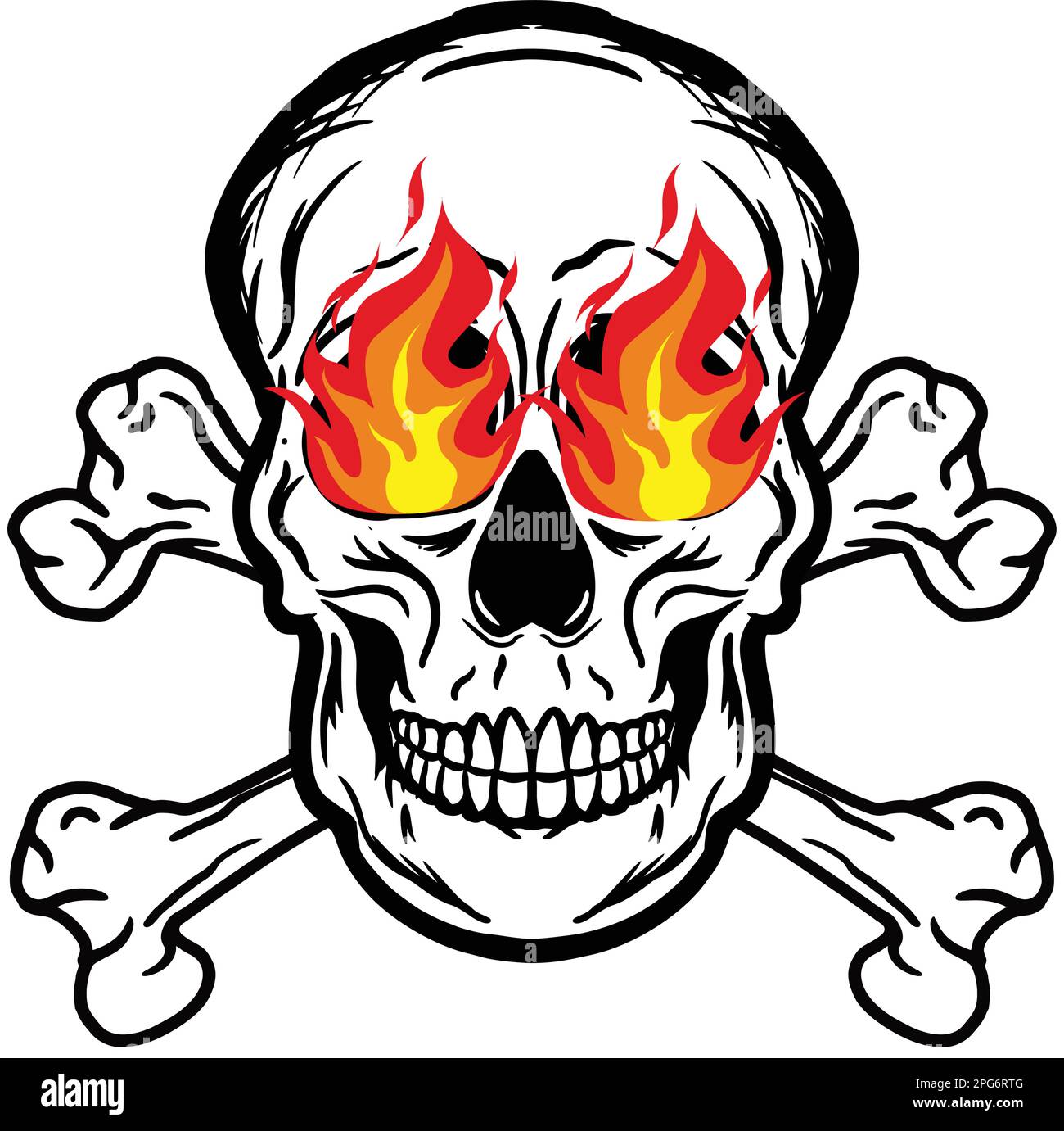 Vector of a skull in fire flames illustration Stock Vector