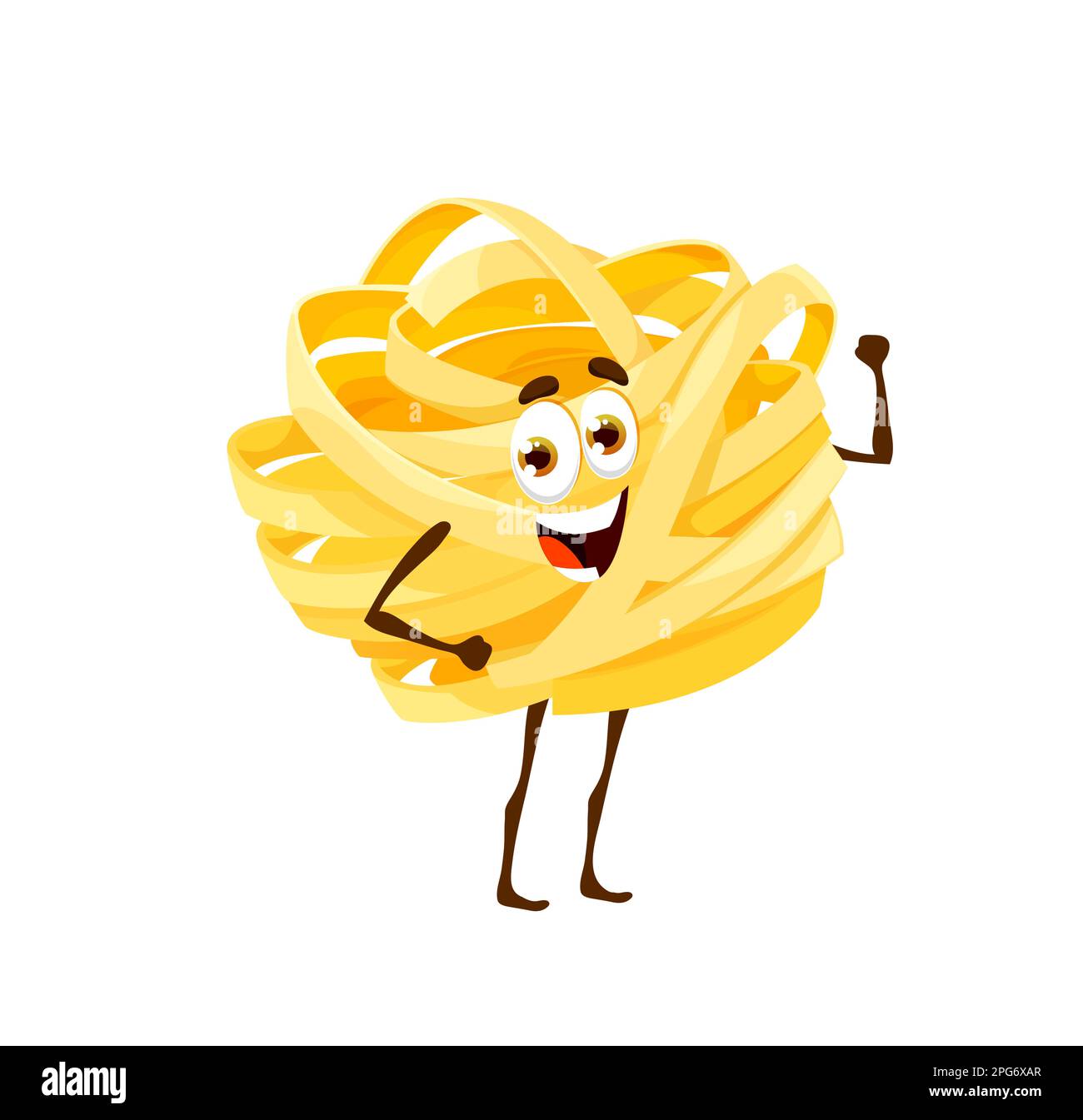 Cartoon fettuccine pasta character. Isolated vector comical cuisine