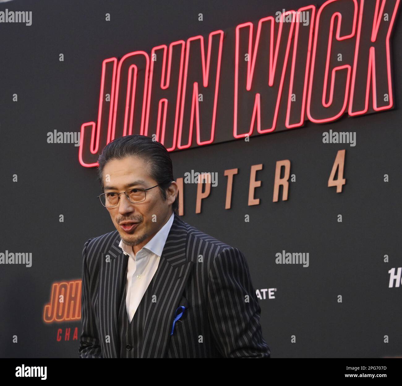 Los Angeles, United States. 20th Mar, 2023. Cast member Hiroyuki Sanada attends the premiere of the motion picture crime thriller 'John Wick: Chapter 4' at the TC: Theatre in the Hollywood section of Los Angeles on Monday, March 20, 2023. Storyline: John Wick uncovers a path to defeating The High Table. But before he can earn his freedom, Wick must face off against a new enemy with powerful alliances across the globe and forces that turn old friends into foes. Photo by Jim Ruymen/UPI Credit: UPI/Alamy Live News Stock Photo