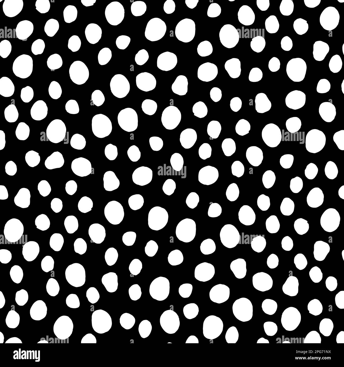 Seamless neutral polka dots pattern. White hand-drawn circles isolated on black background. Abstract Random points ornament. Vector illustration for w Stock Vector