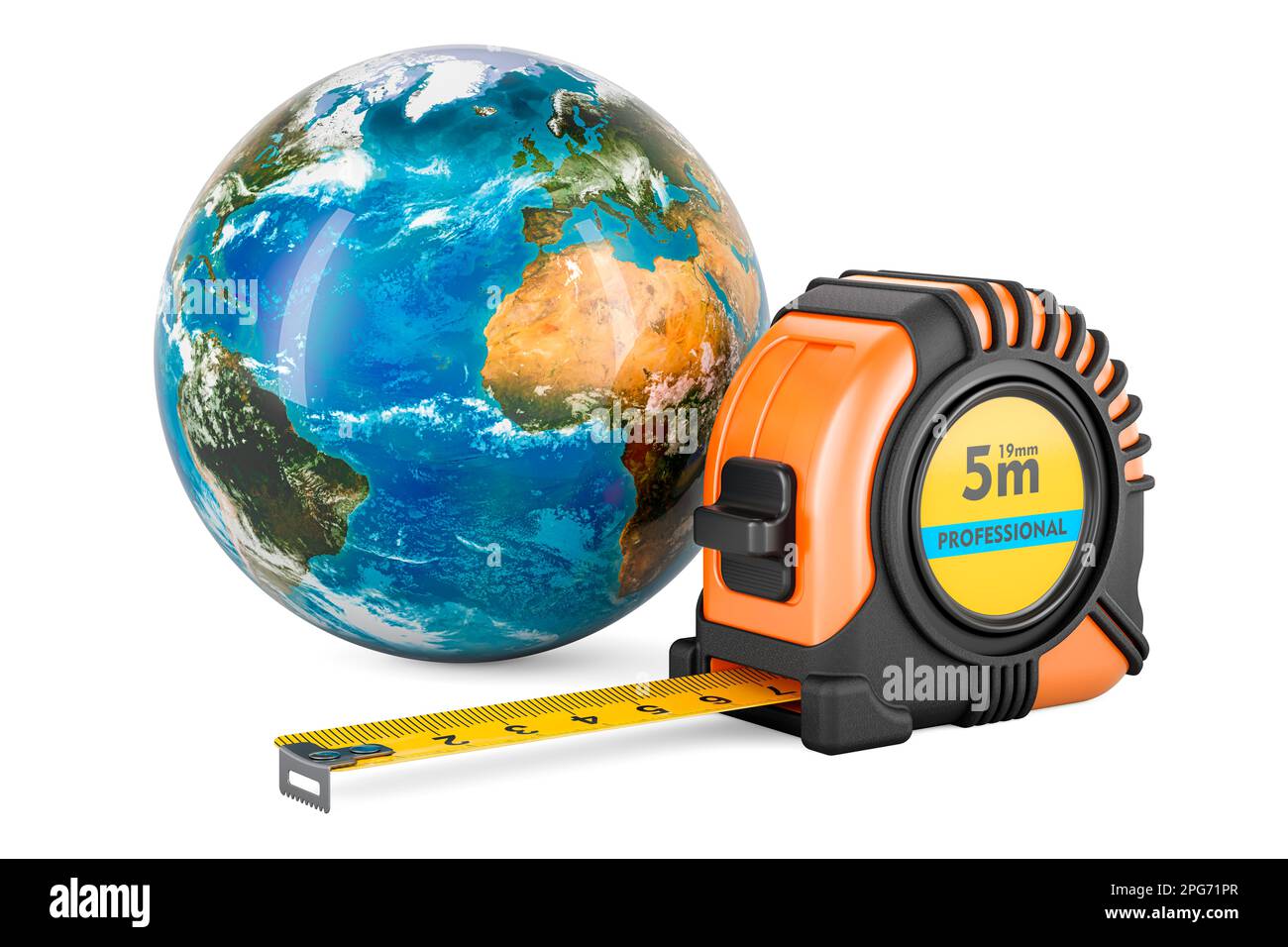Earth Globe with tape measure, 3D rendering isolated on white
