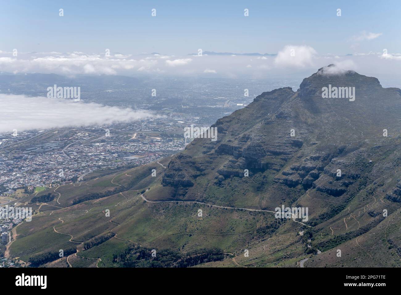 landscape with winding road on eastern slopes of Table Mountain with ...