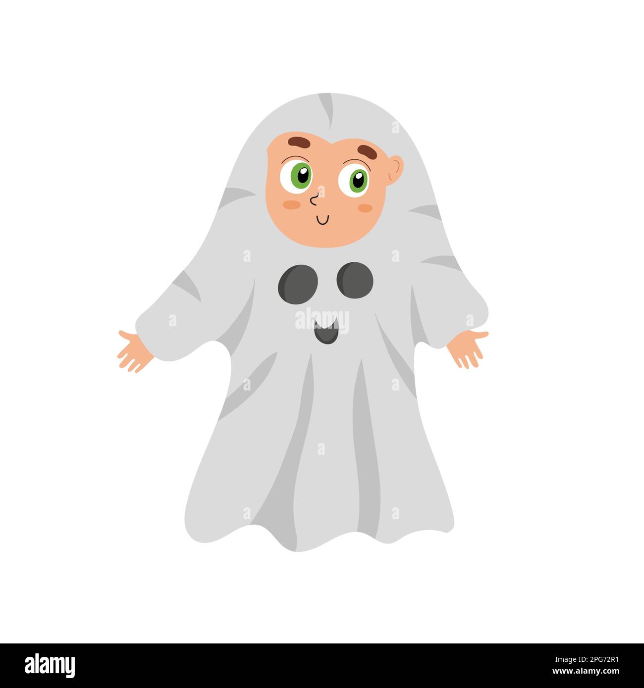 Cute Halloween kid wearing ghost costume. Funny trick or treat boy or ...