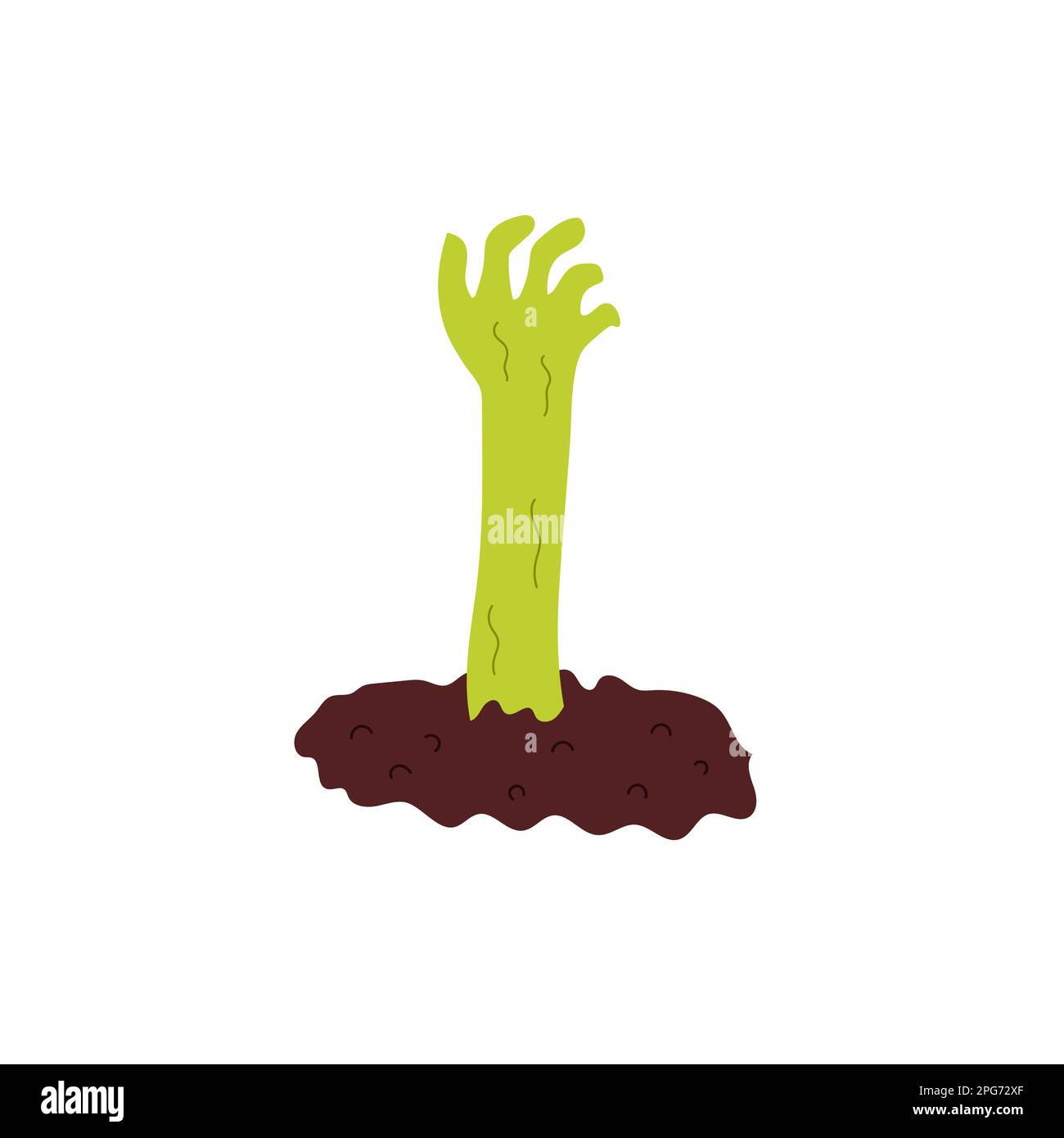 Zombie hand rising from the grave. Green hand of Halloween character