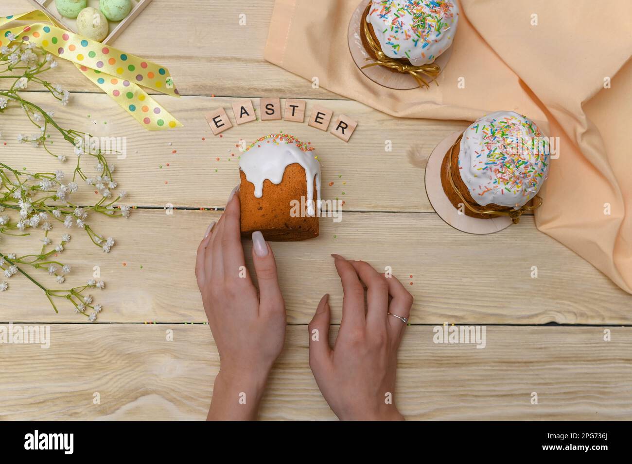 Easter cakes. top view. happy easter concept. Stock Photo