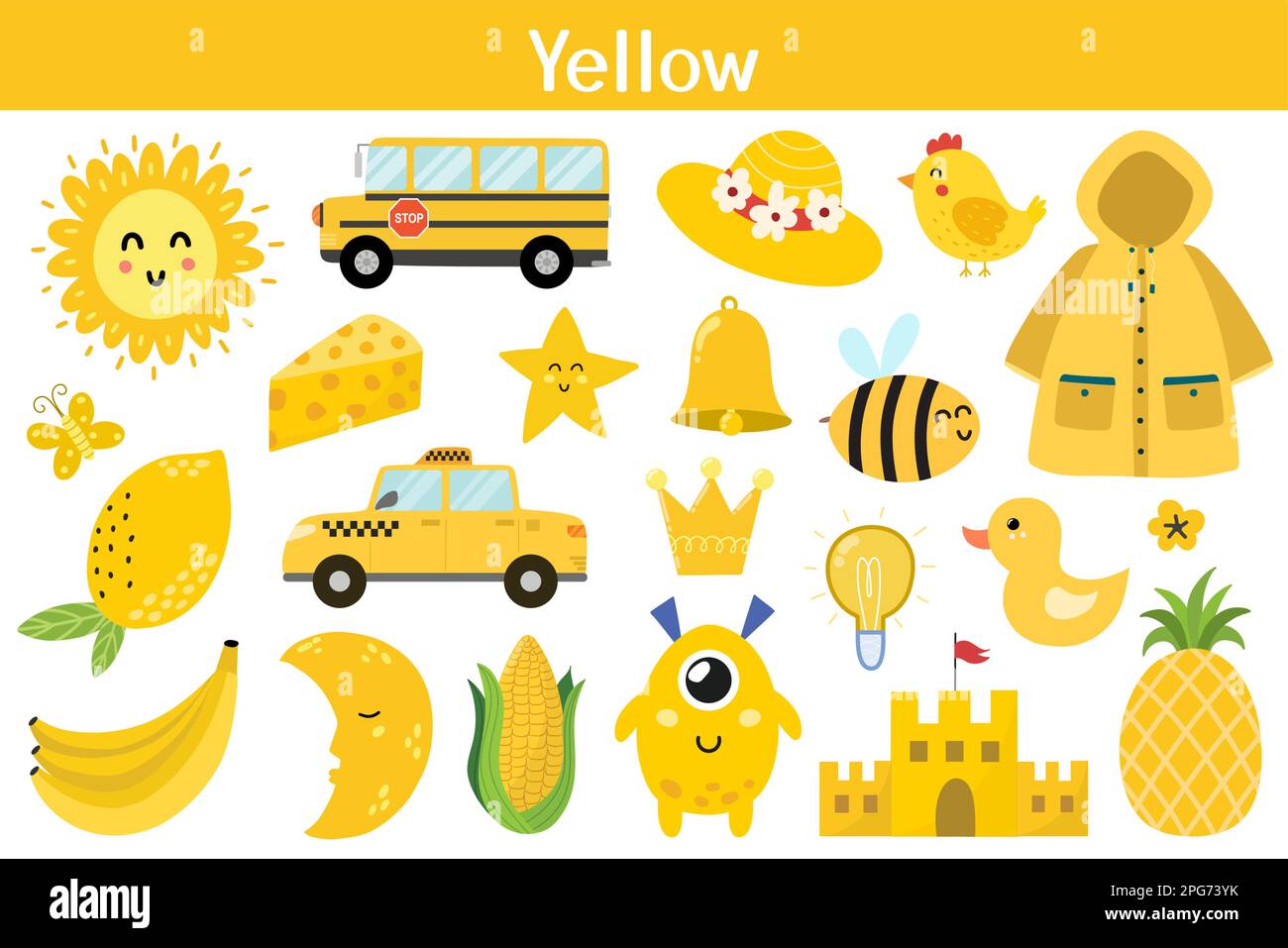 Yellow Color Objects Set Learning Colors For Kids Cute Elements 
