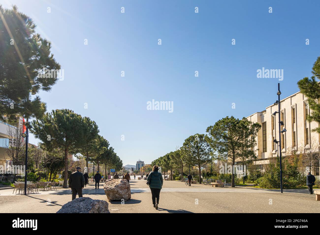 Tirana, Albania. March 2023. view of the pedestrian walkway towards Skënderbej Square in the city centre Stock Photo