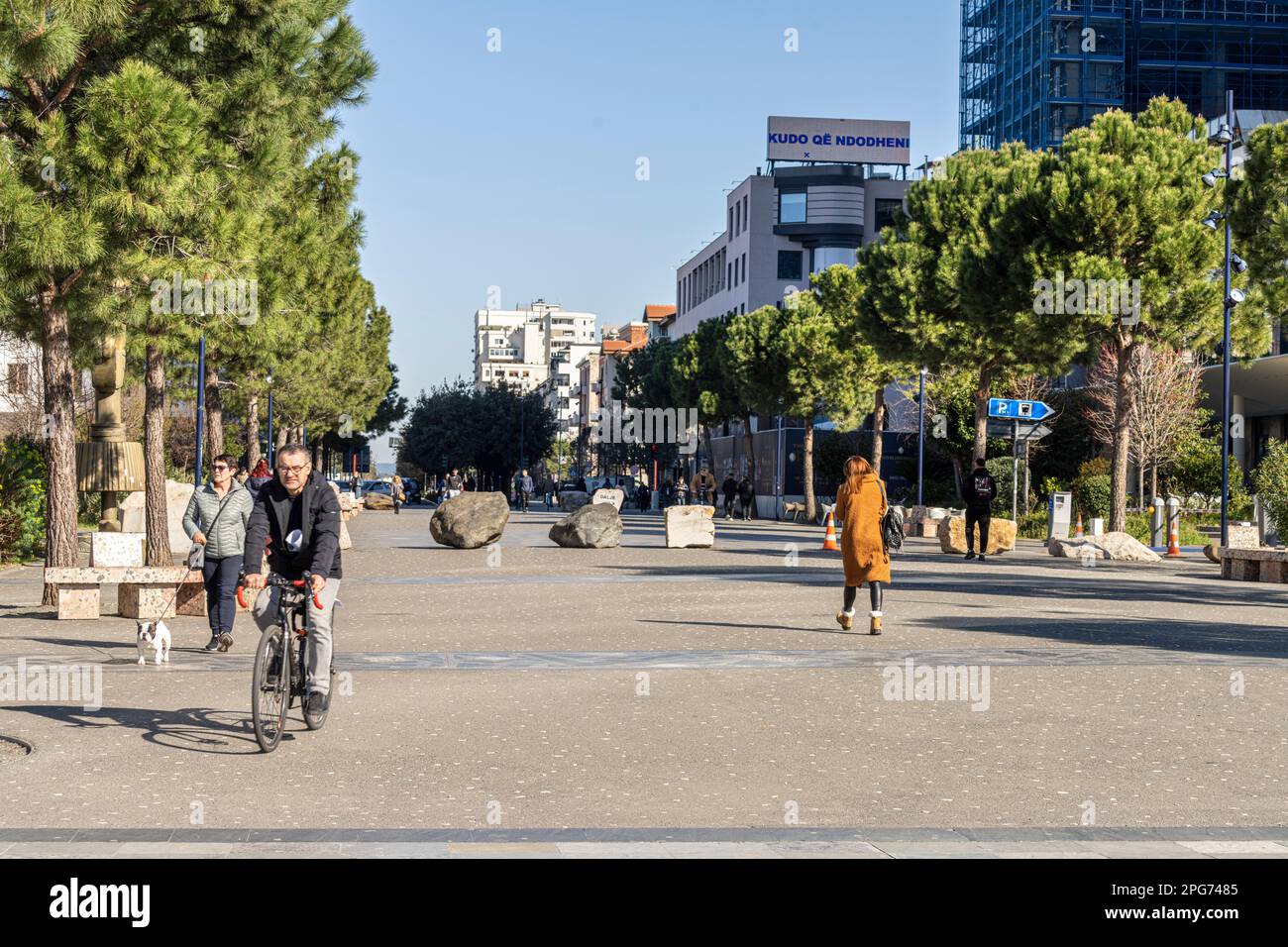 Tirana, Albania. March 2023. view of the pedestrian walkway towards Skënderbej Square in the city centre Stock Photo