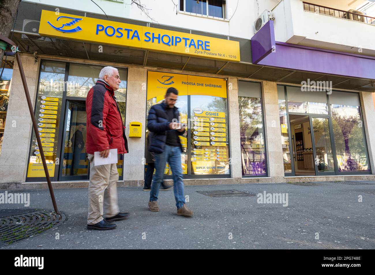 Tirana, Albania. March 2023. External view of an Albanian post office in the city center Stock Photo