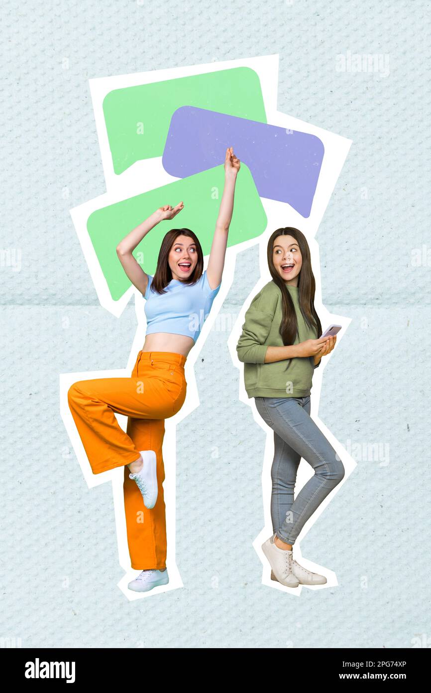 Creative vertical template advertisement collage of two young girls ...