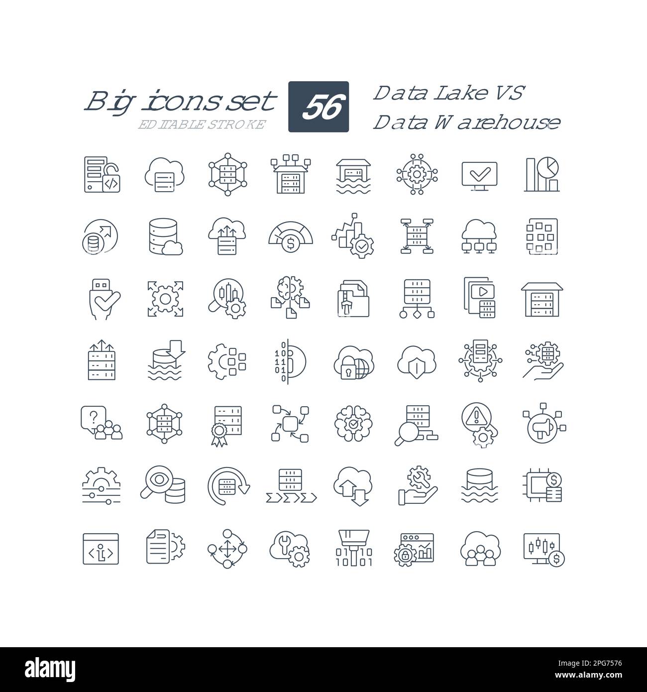 Data lake vs data warehouse linear icons set Stock Vector