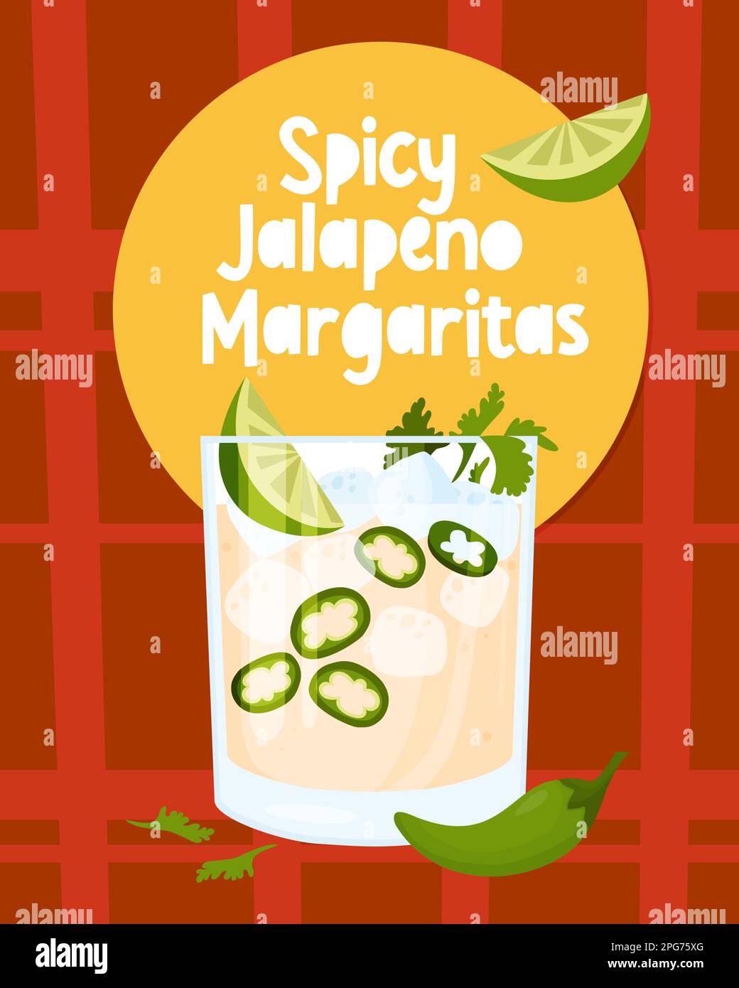 Mexican cocktail Spicy Jalapeno Margaritas. Vector illustration