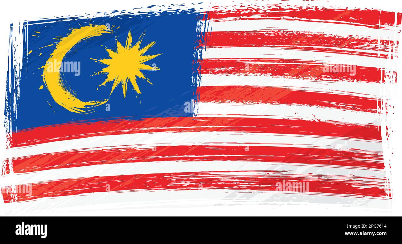 Malaysia national flag created in grunge style Stock Vector