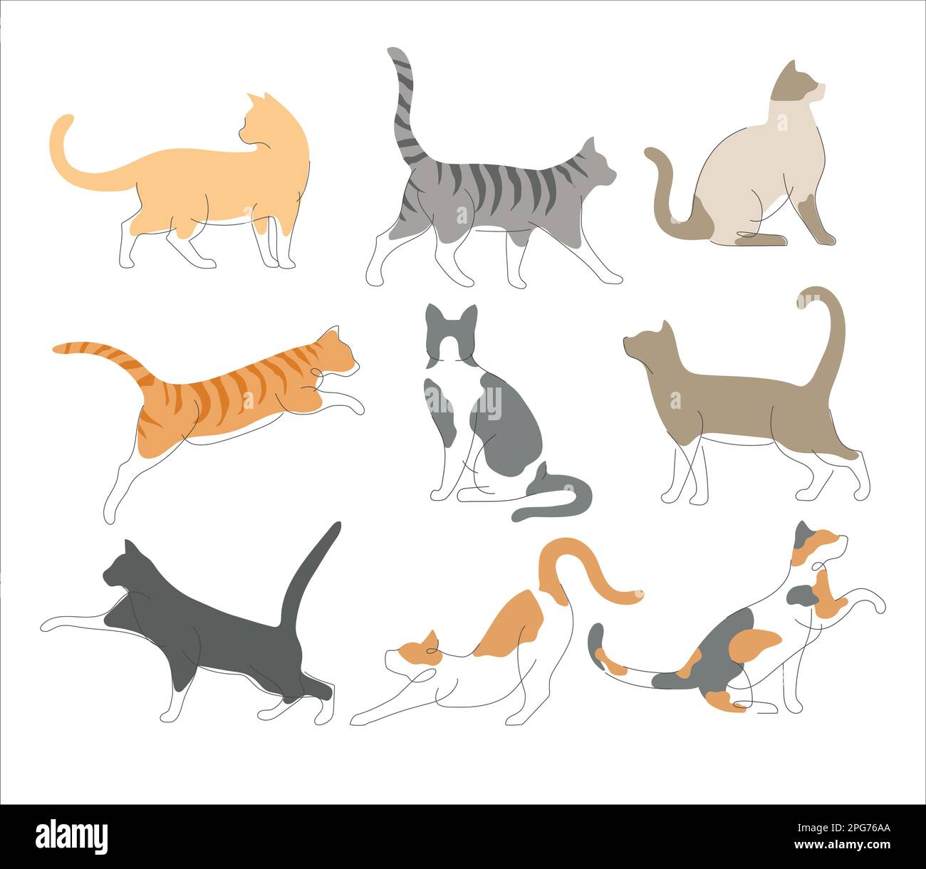 Set of cats icons simple line art style pack Vector Image