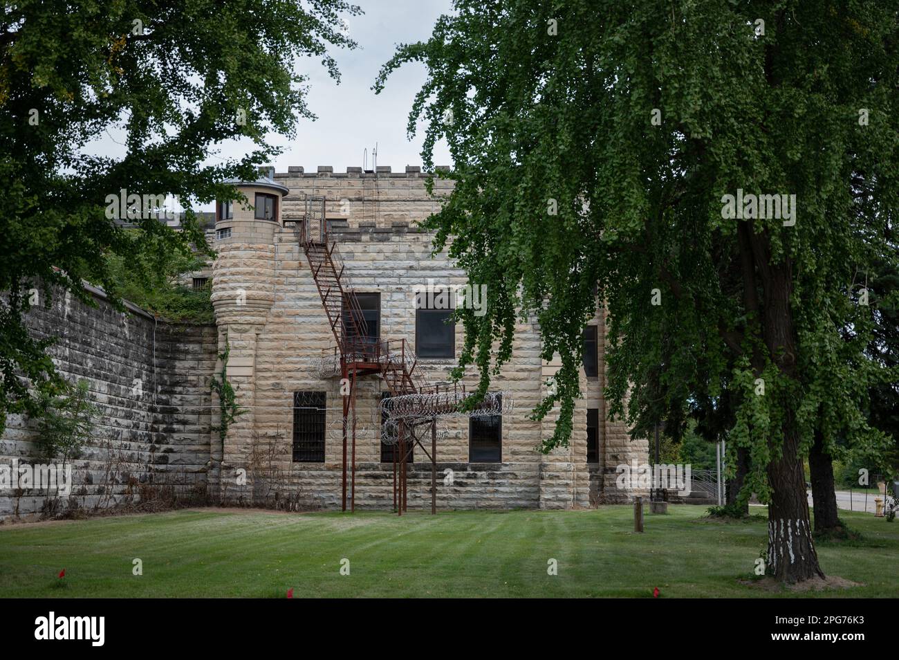 An antiquated building stands in stark contrast to the natural beauty