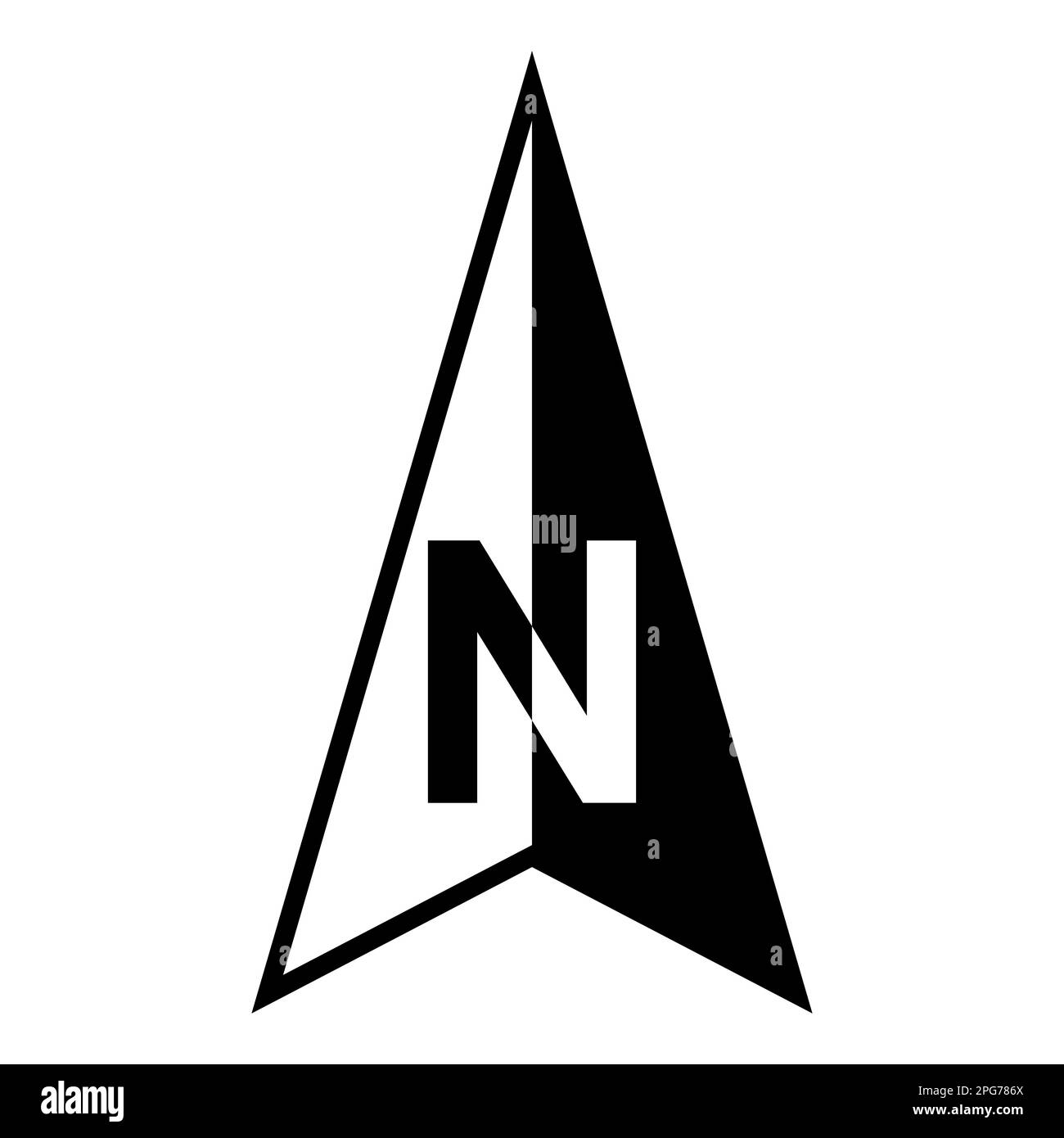 N north compass, map icon arrow, north logo direction orientation Stock