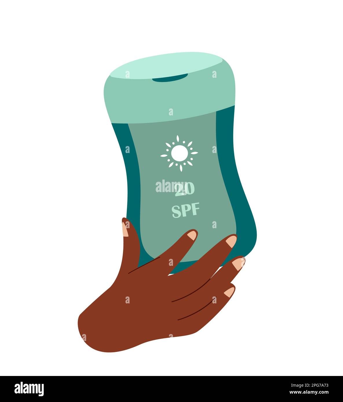 Hand holds Green Bottle of Sun Care Oil for Fast Bronze Tan. Calming