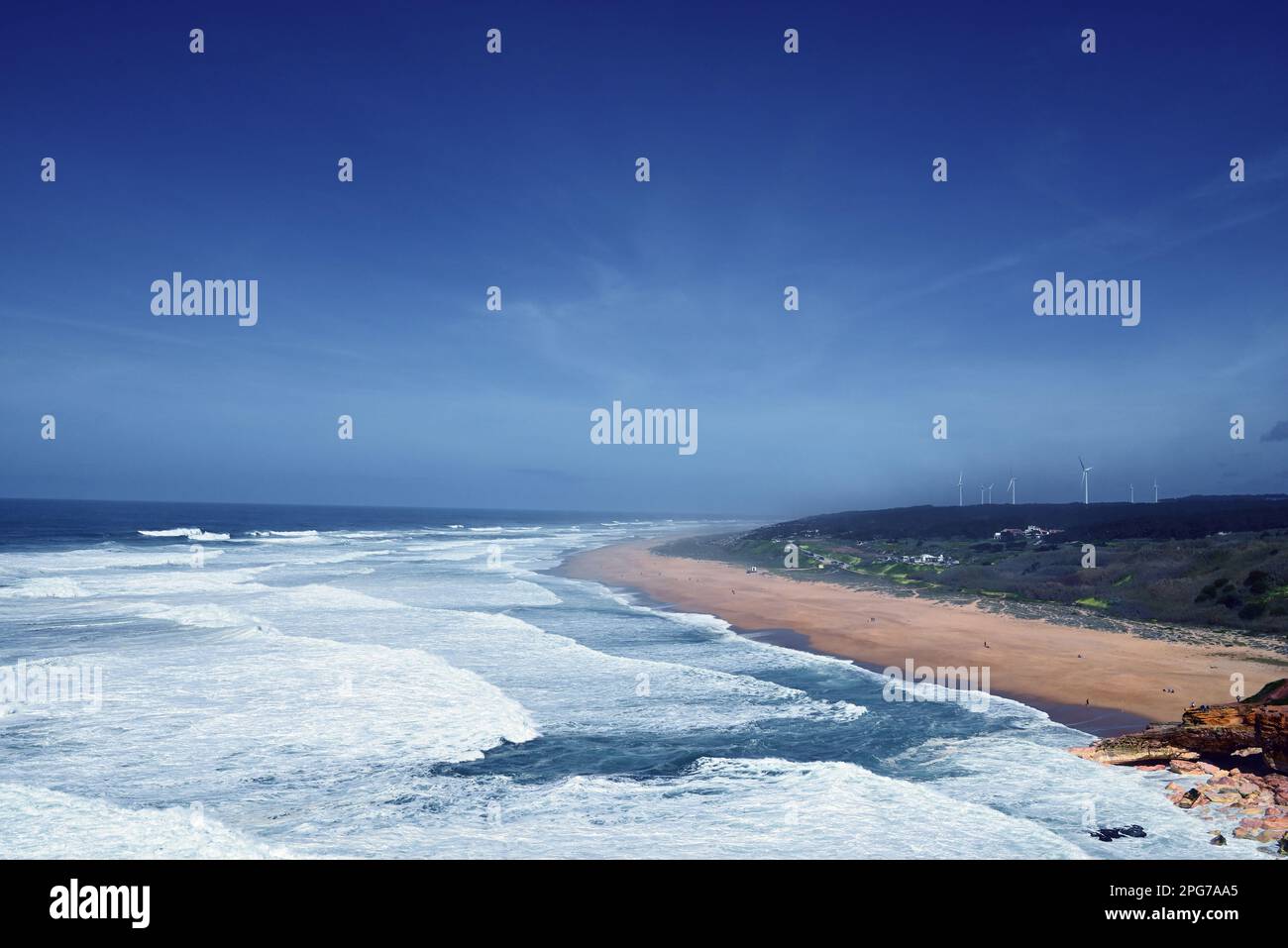 View of Praia do Norte near Nazaré, Portugal Stock Photo