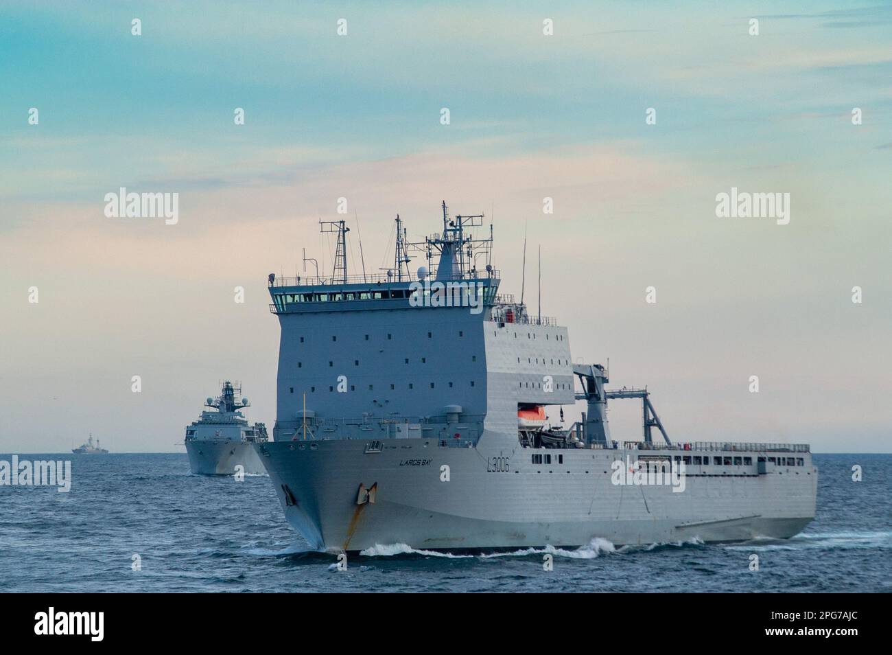 RFA Largs Bay whilst in service with the Royal Fleet Auxiliary which supports the Royal Navy, Largs Bay was sold to the Royal Australian Navy where she is in service as HMAS Choules Stock Photo