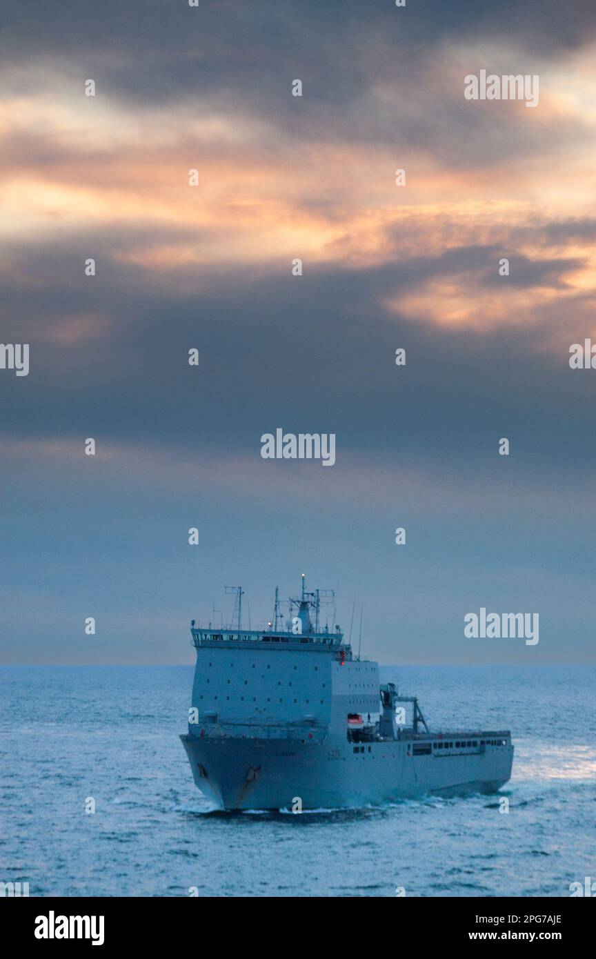 RFA Largs Bay whilst in service with the Royal Fleet Auxiliary which supports the Royal Navy, Largs Bay was sold to the Royal Australian Navy where she is in service as HMAS Choules Stock Photo