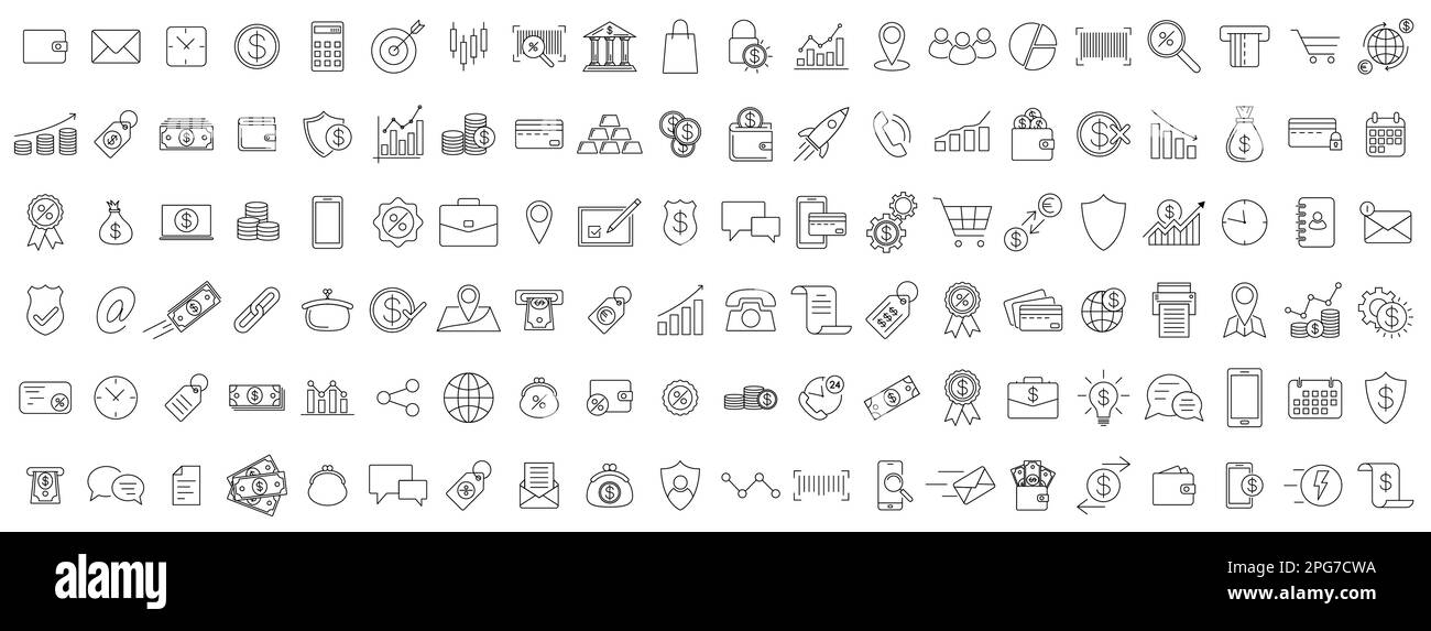 Business icons. Set of black linear business icons on white background ...