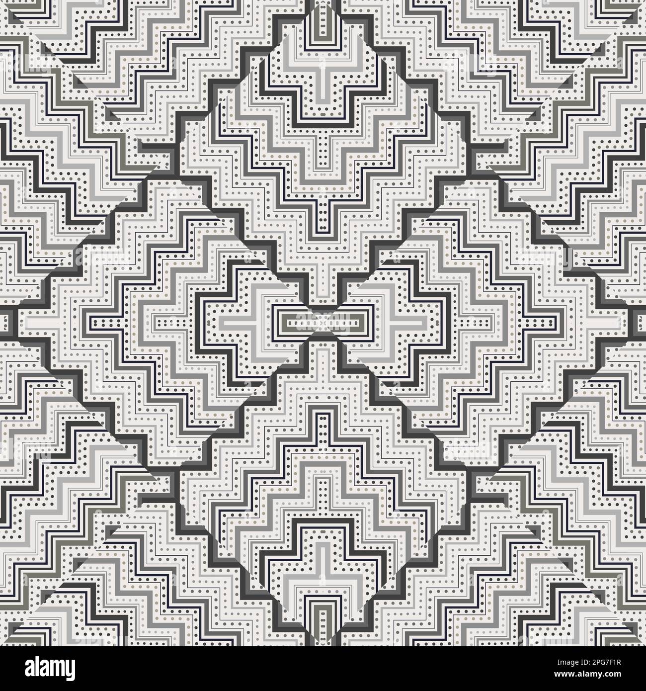 Monochrome chevron zig zag pattern with dots and stripes Stock Vector