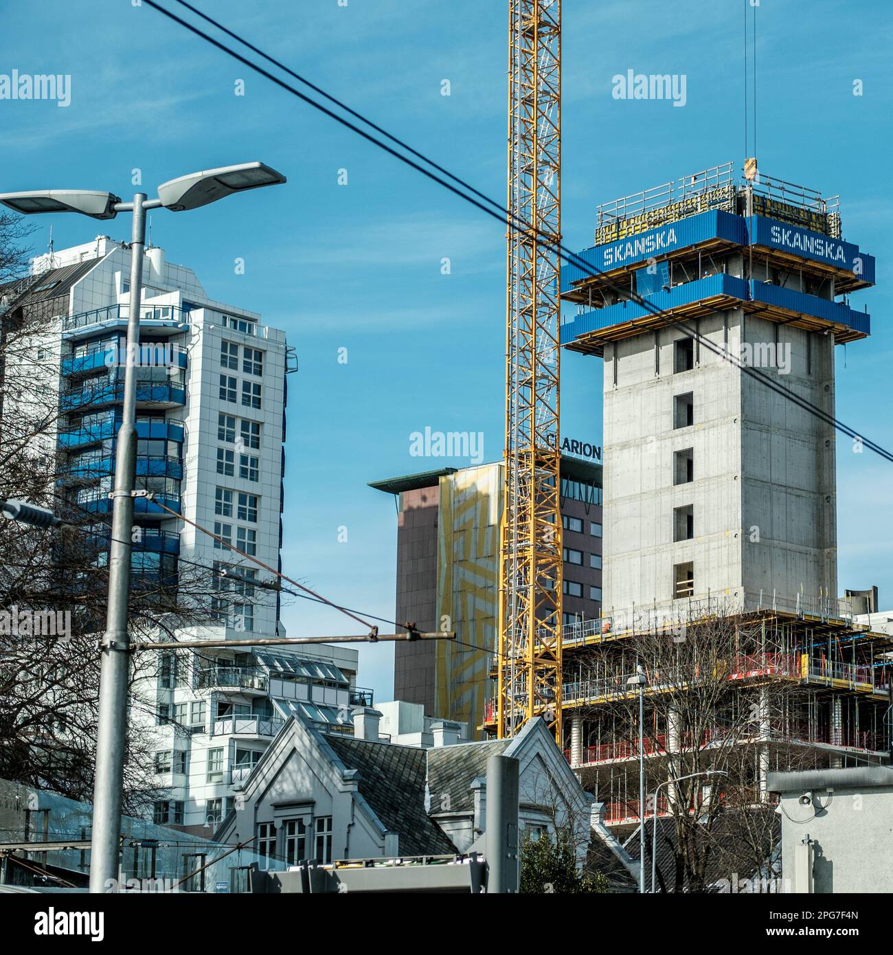 Stavanger, Norway, March 10 2023, Inner City Construction Work On A High Rise Tower Block Development Downtown Stavanger Using Concrete Construction A Stock Photo