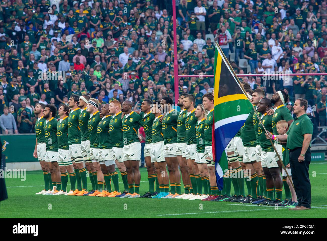 The Springbok Team line up for the test against the All Blacks at the ...