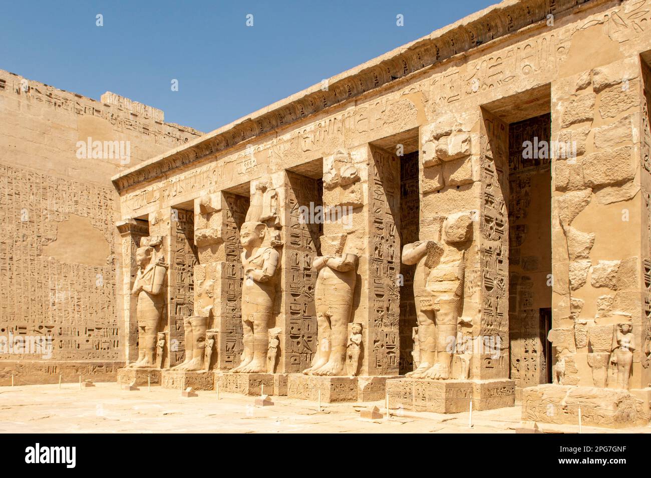 Statues at Mortuary Temple of Amenhotep III, near Luxor, Egypt Stock Photo