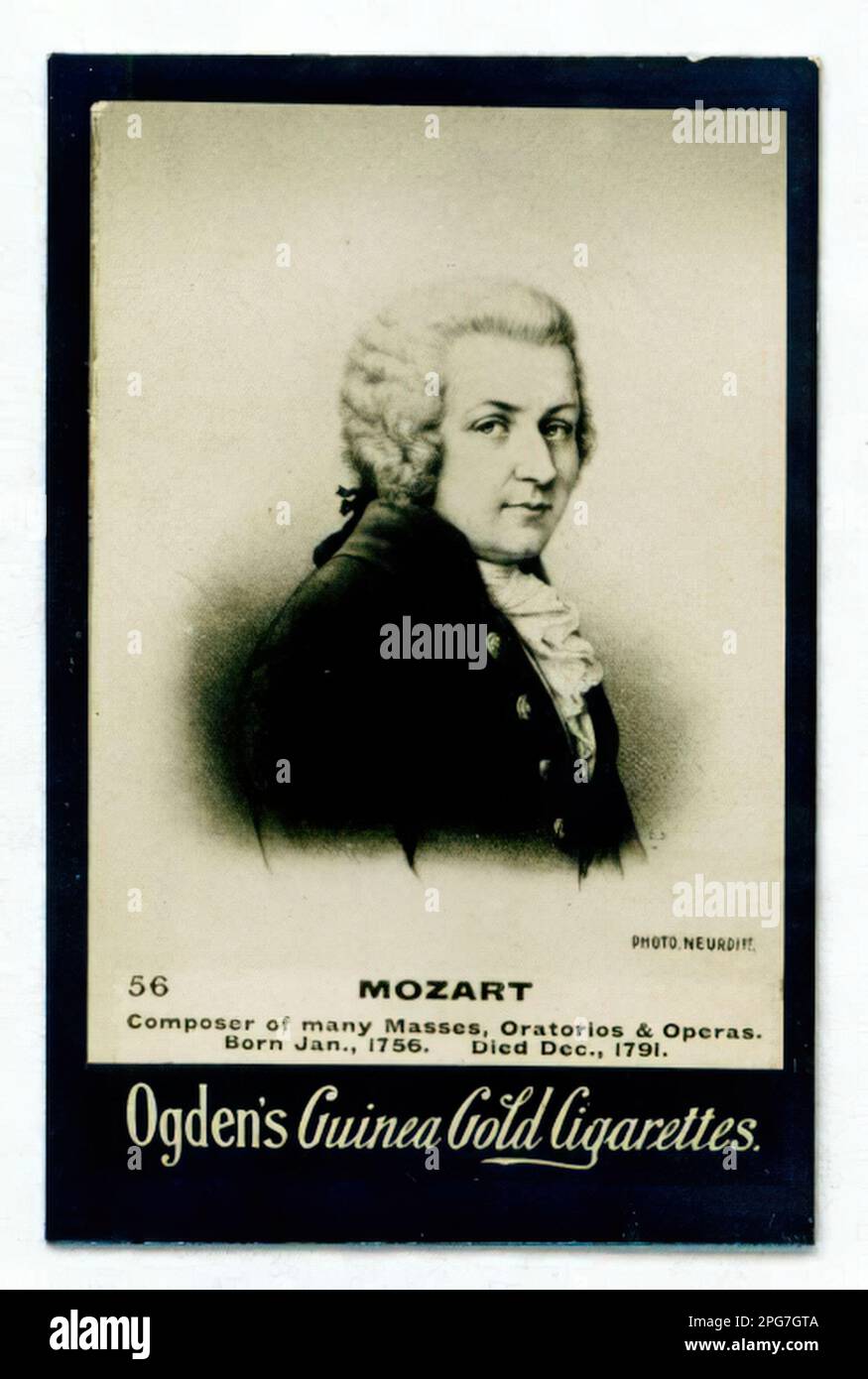 Portrait of Mozart - Vintage Guinea Gold Cigarette Card, Victorian Era Stock Photo