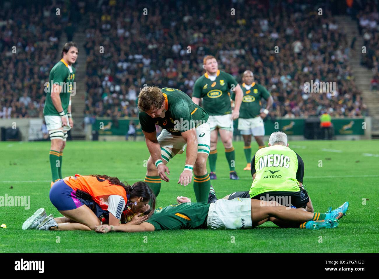 Springboks Concussion Medical staff attend to Kurt-Lee Arendse for a suspected concussion. 6 ...
